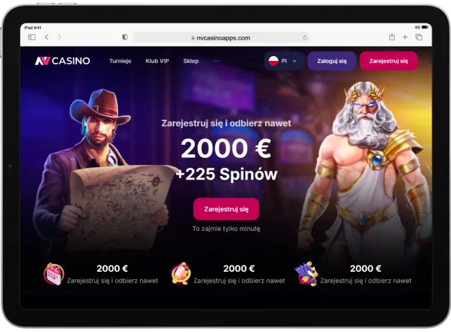 Ekran główny NV Casino z ofertą powitalną