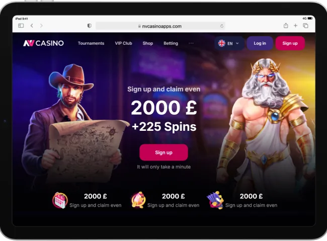 NV Casino Homescreen with welcome offer