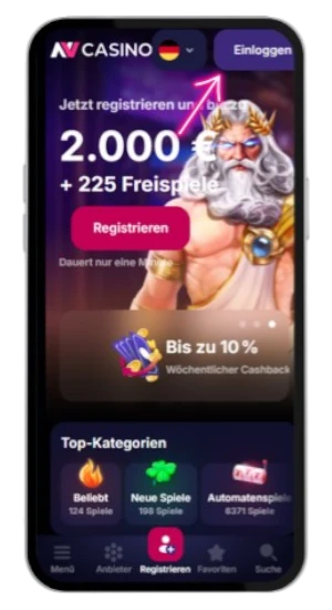 Registrierung und Erstellung des nv casino login in der App.