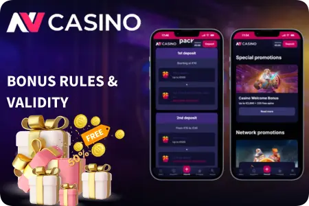 Official NV Casino bonus rules and validity details displayed on mobile devices for UK players.
