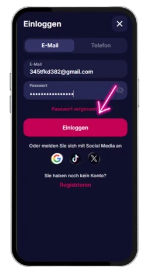 Bestätigen Sie die nv casino login Daten durch Klicken auf die rosa Login-Schaltfläche.
