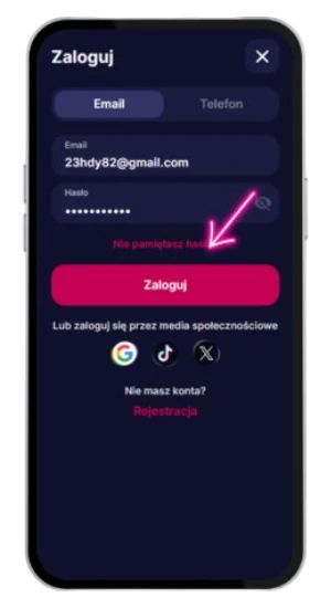 Zatwierdź dane do nv casino login, klikając różowy przycisk Logowania.