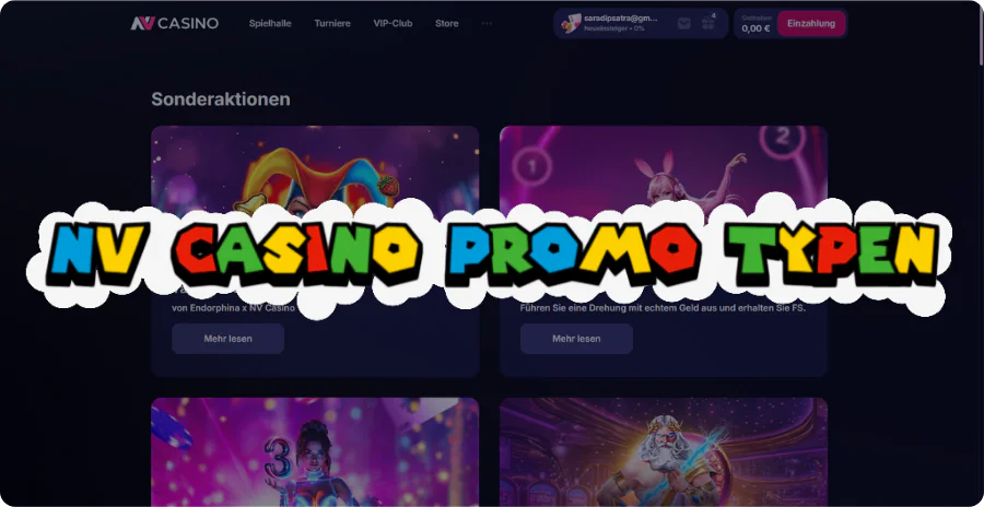 Arten von Aktionscodes bei NV Casino