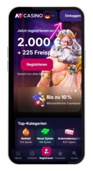Registrierung und Erstellung des nv casino login in der App.