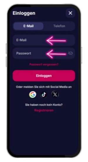 Eingabe der Registrierungsdaten zur Verifizierung Ihres nv casino login.
