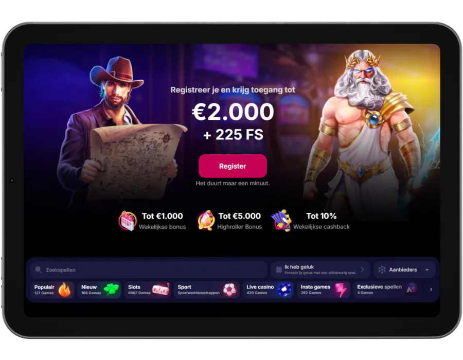 Startscherm met welkomstaanbieding NV Casino