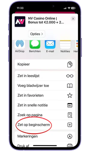 Zet op beginscherm Nvcasino